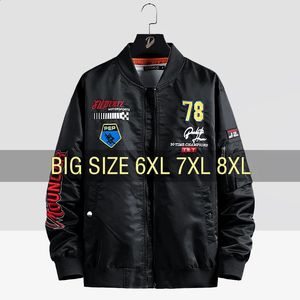 Мужская куртка-бомбер, весна, большие размеры 6XL, 7XL, 8XL, черные уличные бейсбольные пальто большого размера, мотоциклетные свободные мужские тонкие ветровки 240130