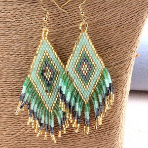 ZMZY Boho Nappa Orecchino per le donne Verde Orecchini pendenti Tendenza Fatti a mano Miyuki Orecchini con perline Pendientes Mujer 240122