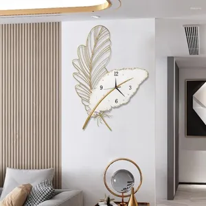 Wall Clocks Creative Fashion Light Luxury Wind Feather Clock Living Room Modern Decoration