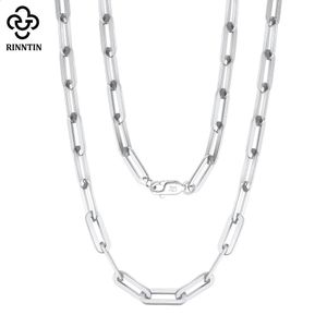 Rinntin 925 prata esterlina clipe de papel pescoço corrente moda 14k ouro link corrente colares para mulheres prata delicada jóias sc39 240118