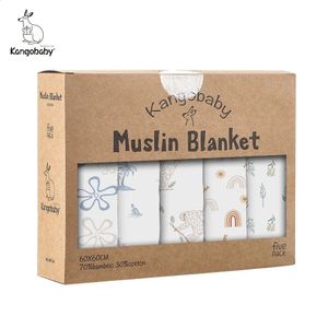 Kangobaby #my Soft Life # 5 Pieces Pack Multifunktionell bambu bomull Muslin Filt Baby Burp Tyguppsättning 240124