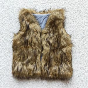 Commercio all'ingrosso marrone pelliccia foux neonata morbido cappotto senza maniche capretto risvolto bambini inverno gilet vestiti infantile boutique abbigliamento bambino 240130