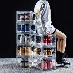 透明な靴箱シューズ主催者プラスチック折りたたみ式ダストプルーフストレージスタックを組み合わせたキャビネットペットマテリアル240129