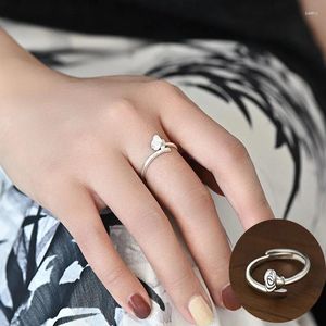 Klusterringar 925 Sterling Silver Flower Open Ring for Woman Girl Simple Fashion Rose Plant Design Jewel Party Gift Drop Drop