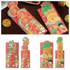 Hongbao Geschenkpapier 3 Teile/satz Glücksgeldbeutel Chinesischer Drache Roter Umschlag Verpackungstasche DIY Kartentasche Hongbao