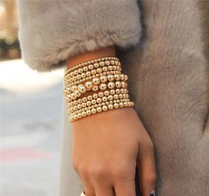 Dvacman Single Bracelet Gold Color Metal Beads Chain Bracelet Women Stretch Bangle Punk Chic Maxi Jewelry Whole Valentine4755979