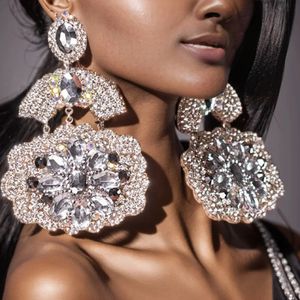 Übergroße große baumelnde Ohrringe mit Kristallen für Frauen, übertriebener Blumenanhänger, Ohrschmuck-Zubehör 240130