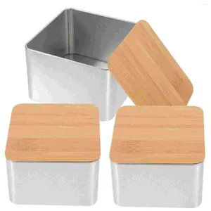 Storage Bottles 3 Pcs Tea Snack Holder Iron Jars Household Dried Food Container Containers Bamboo Candy Airtight Canister