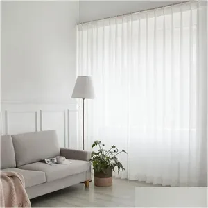 Curtain White For Living Room Decoration Modern Chiffon Solid Sheer Kitchen El Home Garden Textiles