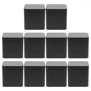 Storage Bottles Cookie Gift Tins Tinplate Small Square Portable Metal Can Set 10pcs (black) Container With Lid Lids