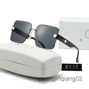 Designer Versage Solglasögon Cycle Luxury Fashion Sports Polarize Solglasögon Män Kvinna Summer Vintage Driving Beach Baseball Black Frameless Square Sun Glasses