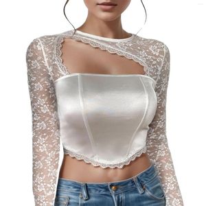 Women's Blouses Elegant Dirndl Lace Blouse For Oktoberfest Sexy Hollow Out See-Through Wrap Crop Tops German Bavarian Beer Festival Costumes