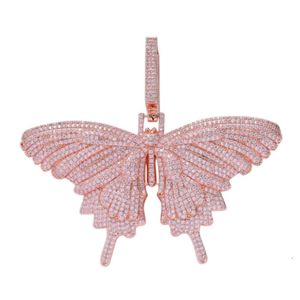 Hip Hop Sterling Sier Rose Gold pläterad med Moissanite Diamond Jewelry Butterfly Pendant Tennis Halsband