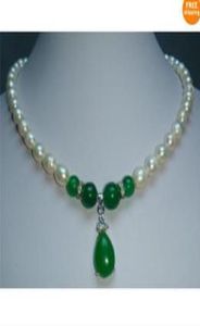 New Fine Pearl Jewelry natural green jade south sea white pearl necklace 17inch9792721