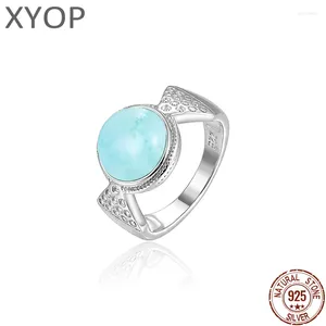 Cluster Rings Selling High Quality 925 Sterling Silver Natural Larimar Ocean Ring Womens Engagement Wedding For Gift