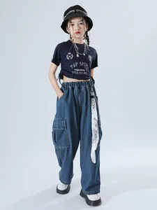 Abbigliamento da palcoscenico Ragazze Abiti da ballo moderni Jazz Crop Top Jeans larghi Kpop Costume da prestazione Hip Hop Abbigliamento casual estivo per bambini BL10832