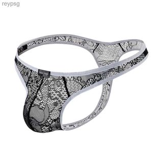 Briefs Panties Sexy Transparent Lace Mens G String Mini Low Waist Thongs Perspective Underpants Erotic Gay Slip Homme YQ240215