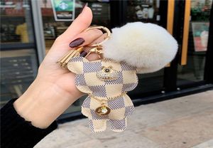 Color Bear key chain Designer accessories Fringe key ring PU leather bear design car key chain Woman bag charm jewelry Christmas g7862501