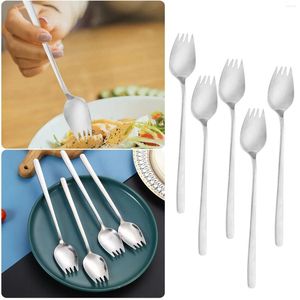 Misurini per caffè 5 pezzi Cucchiaio Spork One Tagliatelle istantanee da dessert in acciaio inossidabile Doppio tavolo creativo portatile con manico lungo