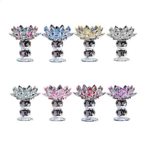 Dubbel Ball Crystal Lotus Flower Candle Holder Temple Decor Ornament för Home Festival Wedding Party Table Feng Dropship 240127