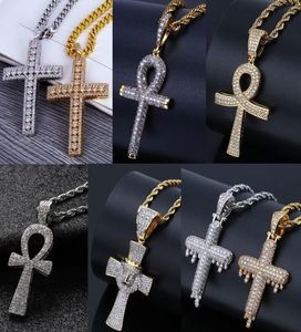 6 Stile Luxus-Kubikzirkonia-Hiphop-Kreuz-Anhänger-Halsketten für Männer Bling Ice Out Hip Hop-Schmuck 18 Karat vergoldete Halskette3489595