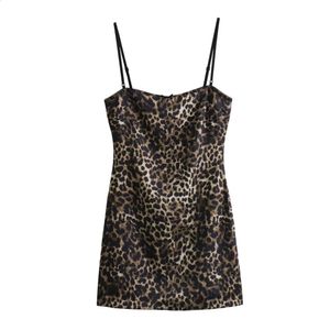 Taop Za Early Spring Product Womens Fashionable temperament slim fit animal print silk satin texture short dress 240130