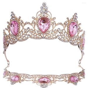 Hårklipp kmvexo barock bröllop tiara kristall rosa brud krona diadem slöja tiaras party tillbehör headpieces huvud smycken