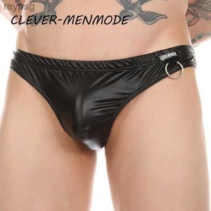 Slip Mutandine Uomo Sexy PU Perizoma elastico Morbido senza soluzione di continuità Borsa per pene Anello in metallo Biancheria intima decorativa Uomo G-String Sissy Bikini YQ240215