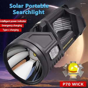 Portable Lanterns P90 Powerful Torch Handheld LED Searchlight Tactical Lantern USB Rechargeable Camping Lights Outdoor Handy Hand Lamp