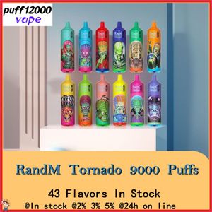 Original RandM Tornado 9000 Puffs R and M Puff 9K Rechargeable Disposable Vape Pen System RGB Color Lights 48 Flavors with Lanyard puff 9000 vaprs