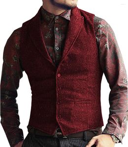 Herrenwesten Herren-Tweed-Anzug, formelles Kleid, Weste, Fischgrätenmuster, Business-Smokingweste, schmale Passform, Winterkostüm, Homme, ärmelloser Blazer