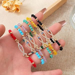 Charm Bracelets 6pcs Turkish Devil Blue Eye Bracelet Jesus Fish Crystal Good Luck Colorful Beads Women Fashion Jewelry Set Church Gift