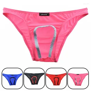 Underpants Sexy Men Ice Silk Open Pouch Briefs G-Strings Smooth Breathable Low Rise Underwear U Convex Erotic Lingerie Gay Wear