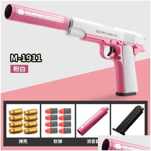 Gun Toys M1911 Throw a Shell Soft Bullet Gun Kids Toy Gun Dart Blaster Pistol Manual Airsoft Gun With Silencer