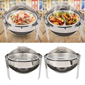 Cookware Sets Chafing Dish Buffet Set Stainless Steel Chafer 6L Catering Food Warmer Alcohol Heating Visible Glass Lid Round