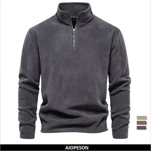 AIOPESON Giacca in pile caldo addensato di qualità di marca per uomo Pullover con cerniera al collo Felpa da uomo Soft Shell 240123