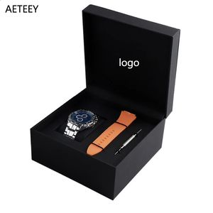 Watch Gift Packing Box with Band Adjuster Tools Case Pu Flap Black Single Organizador Free Custom 240119