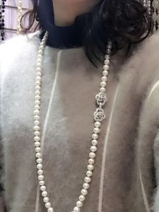 89mm 80cm白い天然淡水真珠のネックレス長いセーターチェーンファッションジュエリー240123