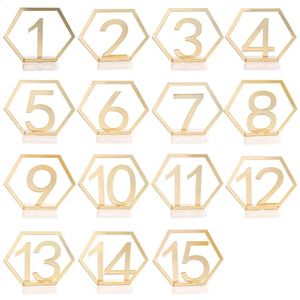 Mirror Wedding Seat Card Hexagon Table Number Signs for Party Decor Silver Gold Acrylic Birthday GeometricTable 240127