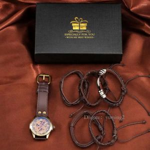 Наручные часы мужские автоматические наручные часы Hinery кожаный ремень классический дизайн винтажные часы плетеный браслет подарочный набор Rmontre Homme
