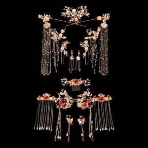 1 Set Braut Retro Chinesischen Stil Haarschmuck Quaste Han Kleidung Zubehör Frauen Hochzeit Kopfschmuck Ohrringe 240130