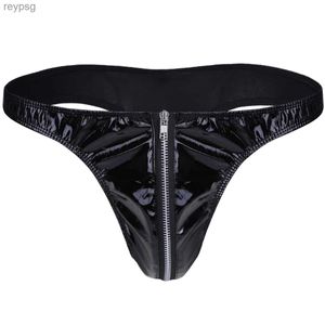 Briefs Panties Men Sexy Latex Gay Underwear Zipper Underpants Faux Leather Bikini Erotic Lingerie G-String and Thongs Sissy YQ240215