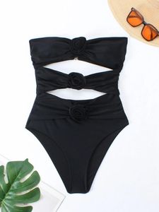 Kvinnors badkläder Kvinnor S 3D Flower Bandeau Swimsuit Summer Strapless Rosette Cut Out Bathing Suit Bikini Jumpsuit