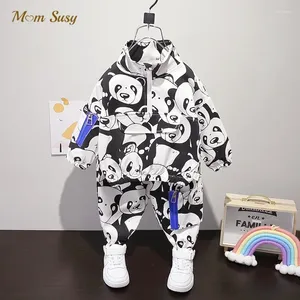 Kläder sätter baby flicka pojke bomull panda kläder set dragkedja pjacket byxa 2 st spädbarn barn barns träning outfit kostym 1-5y