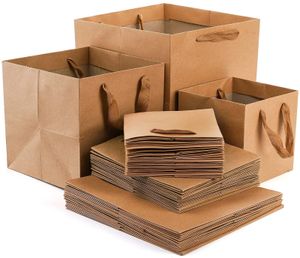 102030pcs sacos kraft quadrados com alças de fita papel embrulho reutilizável compras natal para lembrancinhas 240124