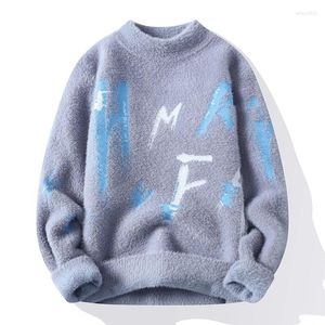 Suéteres masculinos 2024 de alta qualidade casual pulôver tendência imitação suéter de vison macio e confortável malha quente 3xl-m