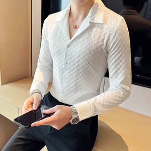 Men Shirts Letters Print T shirt denim blouses Long Sleeve Turn-down Collar Button Tops Fashion Men's Streetwear Clothing Asian size M-3XL
