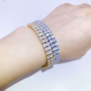 Iced Out Hot Selling Bling 2 Reihen 3mm 4mm 5mm Vvs Moissanit Sterling Silber Herren Armband Tenniskette