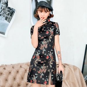 Chinese Female Satin Dress Elegant Slim Plus Size Qipao Mandarin Collar Vintage Cheongsam Vestidos Sexy High Split Formal 240131