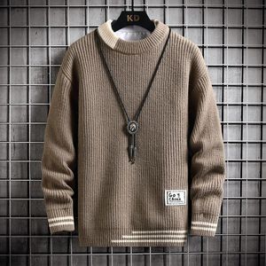 Sonbahar Kış Men Sweater Sıcak Üst Moda Dikiş Renk Eşleştirme Külkü Yuvarlak Boyun Kazak Kalınlaştırılmış Kükredilmiş Kazak 240125